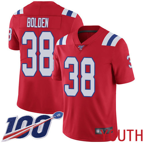 New England Patriots Football #38 100th Season Limited Red Youth Brandon Bolden Alternate NFL Jersey->youth nfl jersey->Youth Jersey